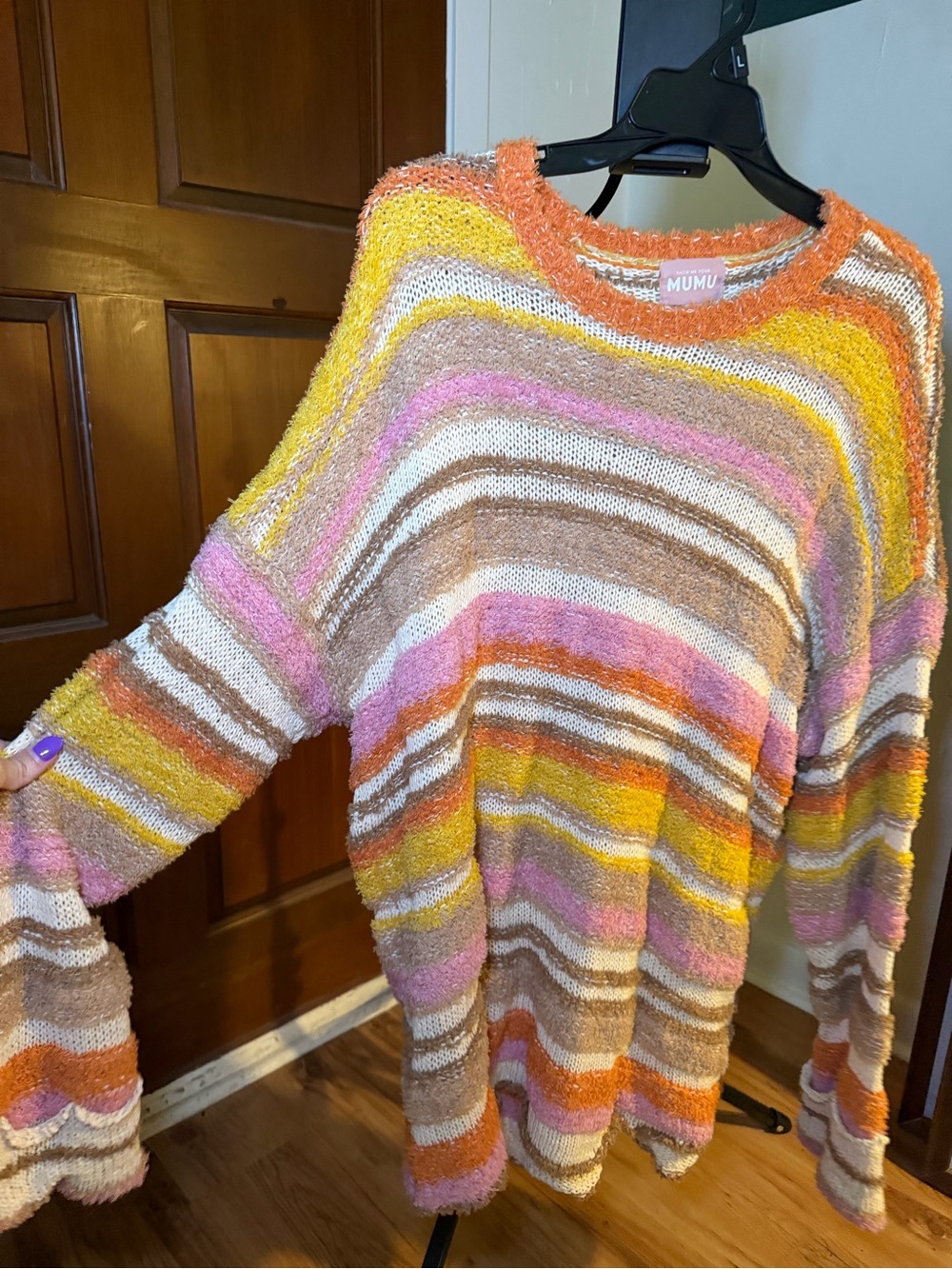 Mumu Multicolor Striped Cozy Knit Sweater - Pink, Orange, Yellow